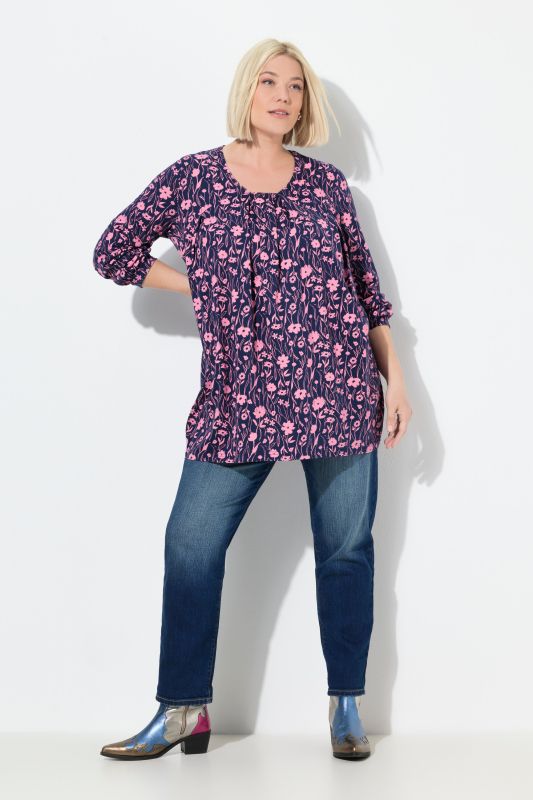 T-shirt avec plis fantaisie, décolleté carré et manches longues, coupe évasée
