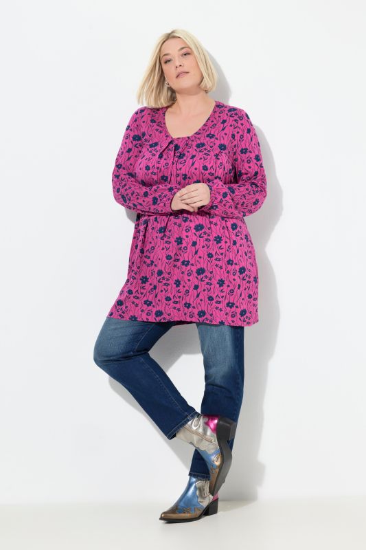 T-shirt avec plis fantaisie, décolleté carré et manches longues, coupe évasée