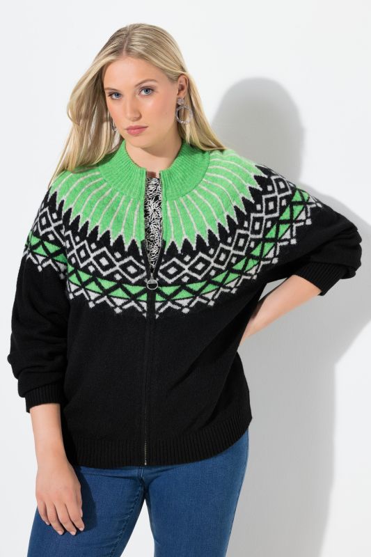 Cardigan motif norvégien, col montant et manches longues, fermeture zippée