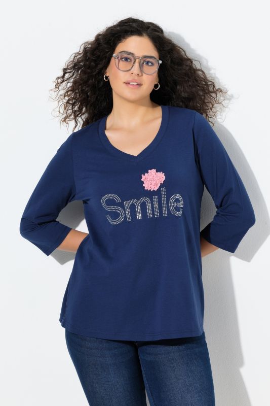 T-shirt message SMILE, décolleté en V et manches courtes, coupe Classic Fit