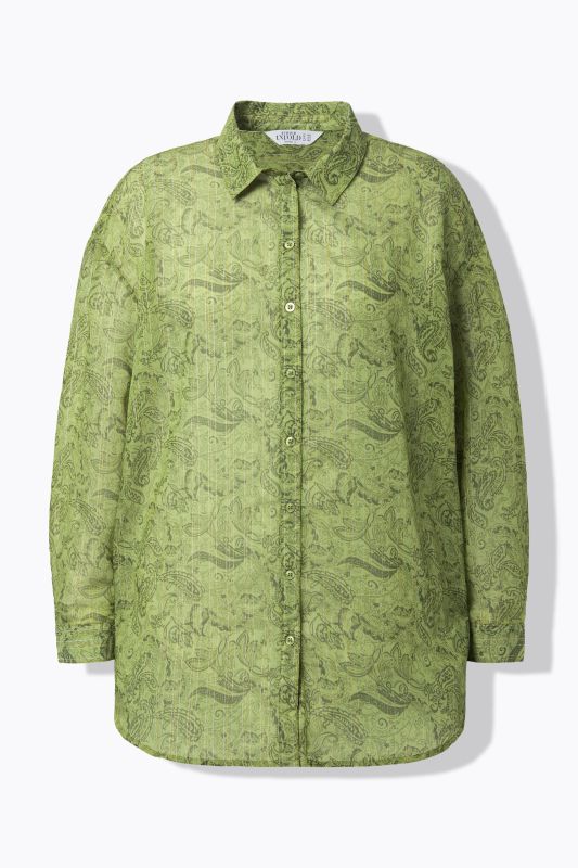 Chemisier oversize, motif cachemire et fils dorés, base plus longue dans le dos
