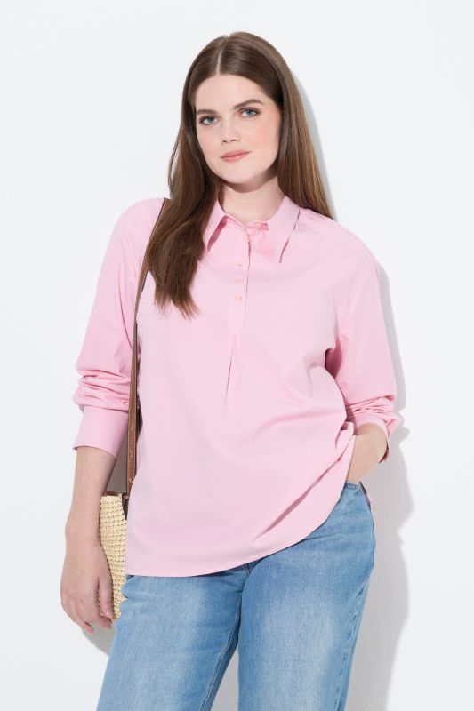Blouse oversize en coton bio, col chemise et manches longues