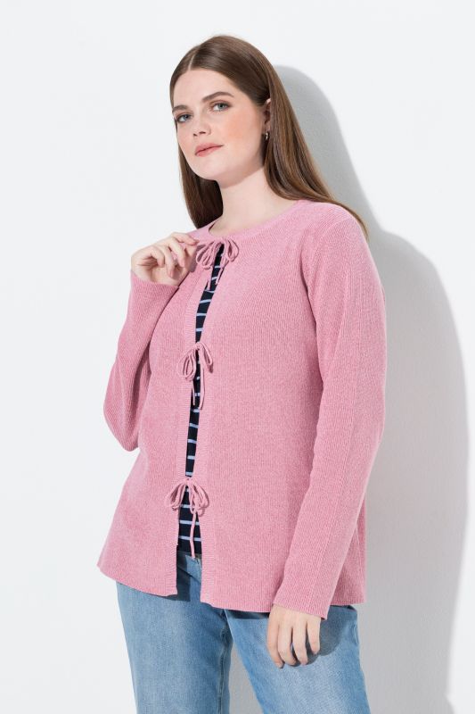 Cardigan en coton bio, encolure ronde et rubans en guise de fermeture