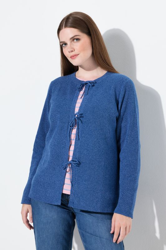 Cardigan en coton bio, encolure ronde et rubans en guise de fermeture