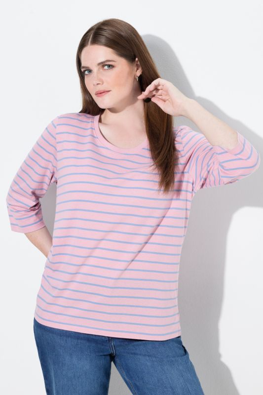 T-shirt en coton bio, décolleté rond et manches 3/4, motif à rayures