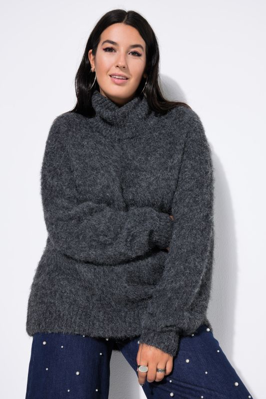 Pull à col roulé, coupe oversize, maille aspect duveteux