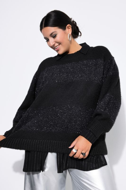 Pull oversize en maille douce, rayures scintillantes