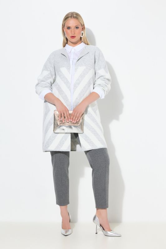 Cardigan rayé sans fermeture, manches longues et encolure ronde