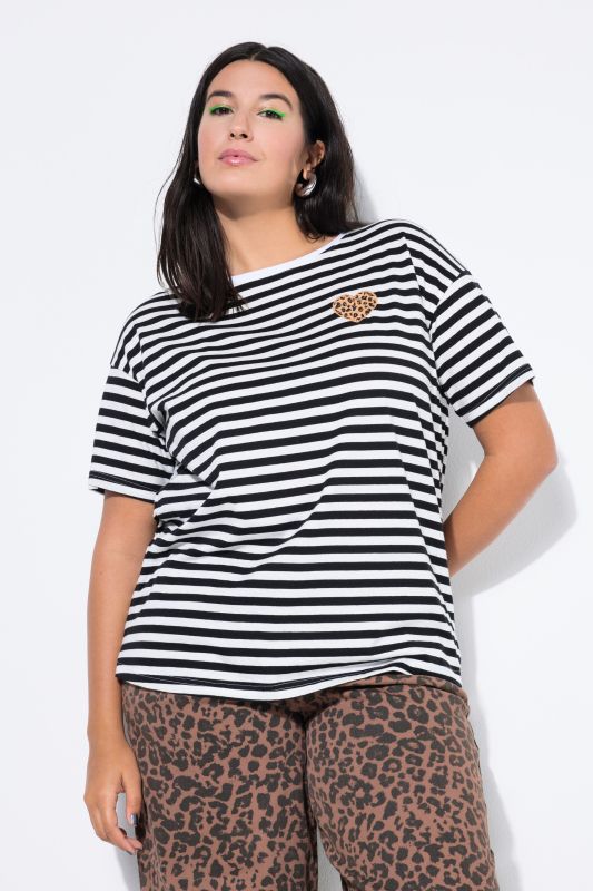 T-shirt en jersey rayé, cœur et coupe oversize