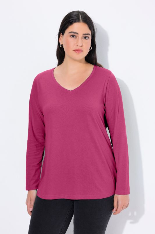T-shirt Coupe Slim Fit, décolleté en V et manches longues