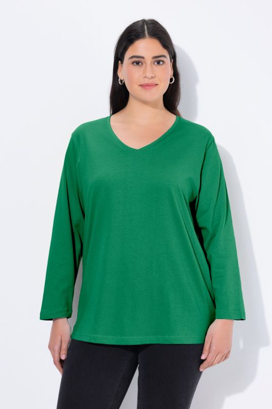 T-shirt coupe Relaxed Fit, décolleté en V et manches longues