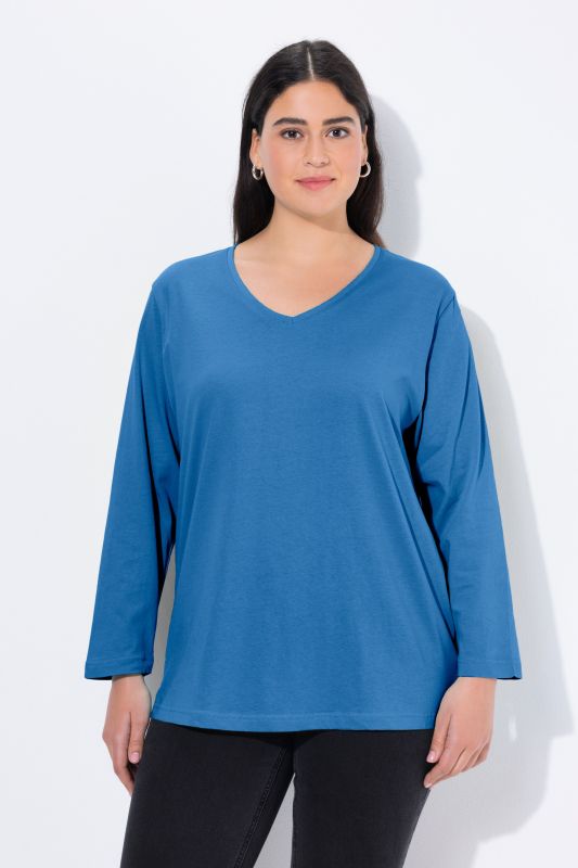T-shirt coupe Relaxed Fit, décolleté en V et manches longues