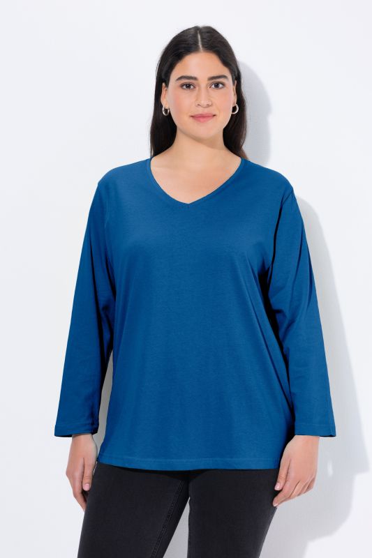 T-shirt coupe Relaxed Fit, décolleté en V et manches longues