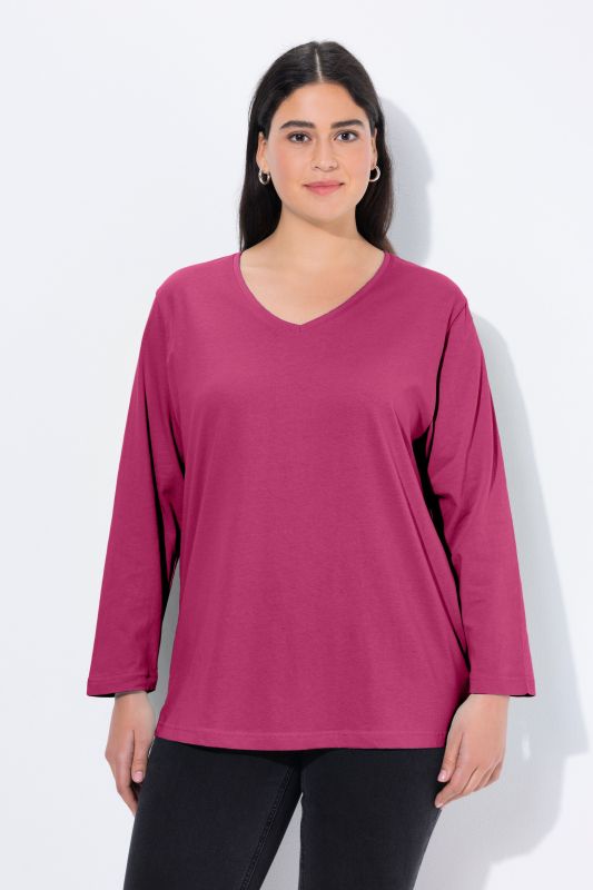 T-shirt coupe Relaxed Fit, décolleté en V et manches longues