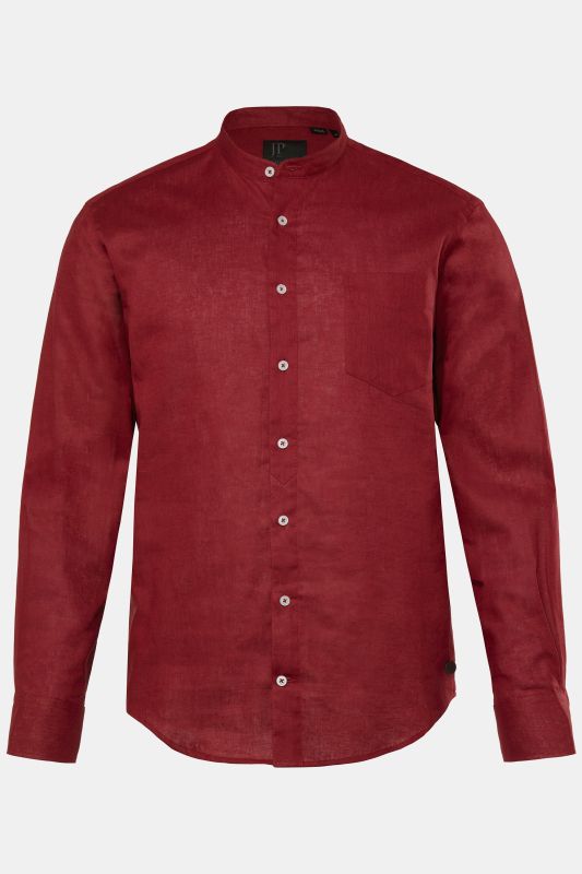 Chemise en lin mélangé. Manches longues et col officier - coupe Modern Fit