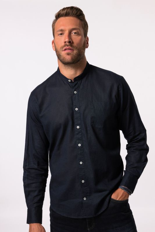 Chemise en lin mélangé. Manches longues et col officier - coupe Modern Fit