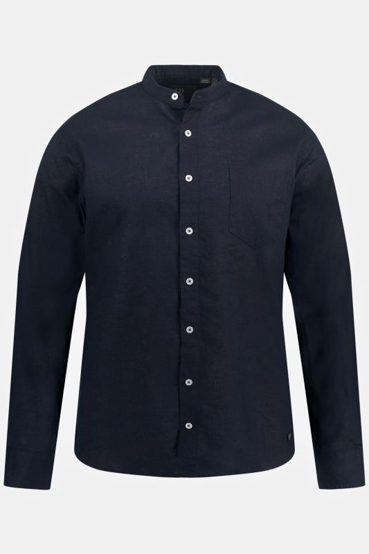 Chemise en lin mélangé. Manches longues et col officier - coupe Modern Fit