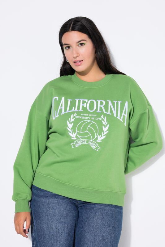 Sweat-shirt College, oversized, encolure arrondie, manches longues, inscription brodée