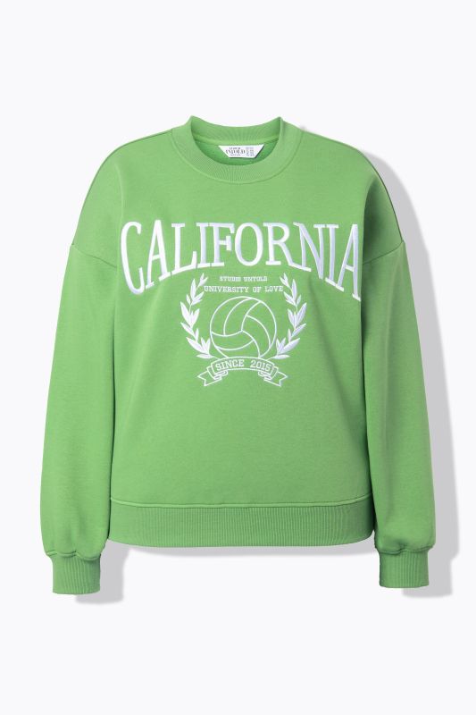 Sweat-shirt College, oversized, encolure arrondie, manches longues, inscription brodée