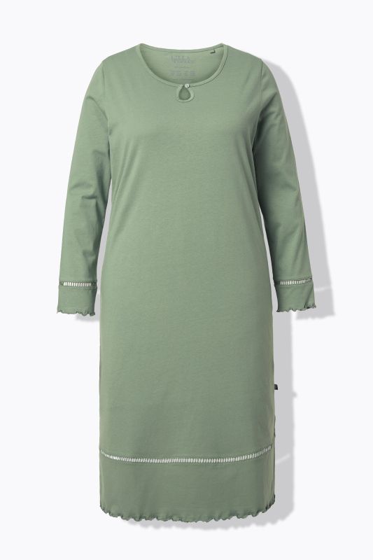Chemise de nuit à col rond et manches longues, ourlet creux et bord ondulé