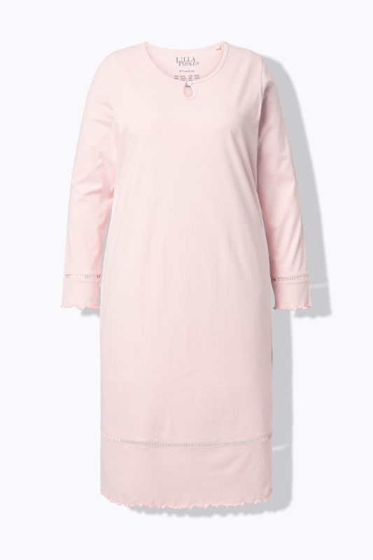 Chemise de nuit à col rond et manches longues, ourlet creux et bord ondulé