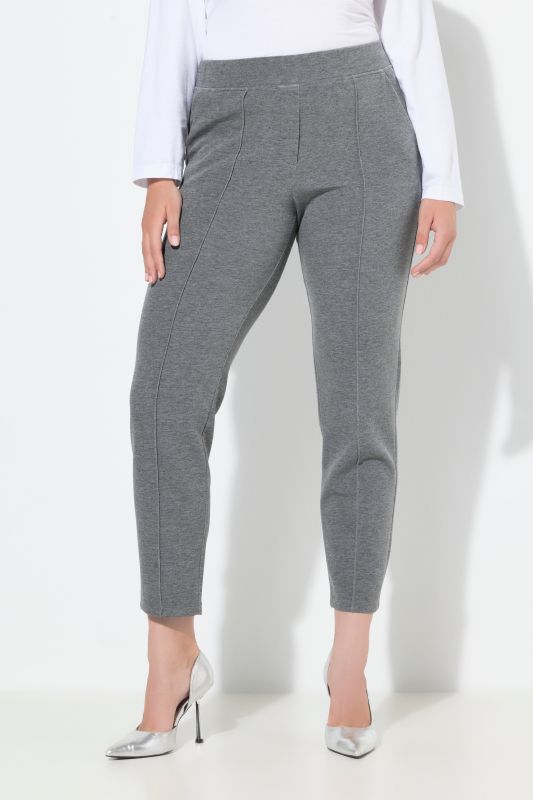 Pantalon point de Rome, jambe carotte. Taille élastique, plis fantaisie