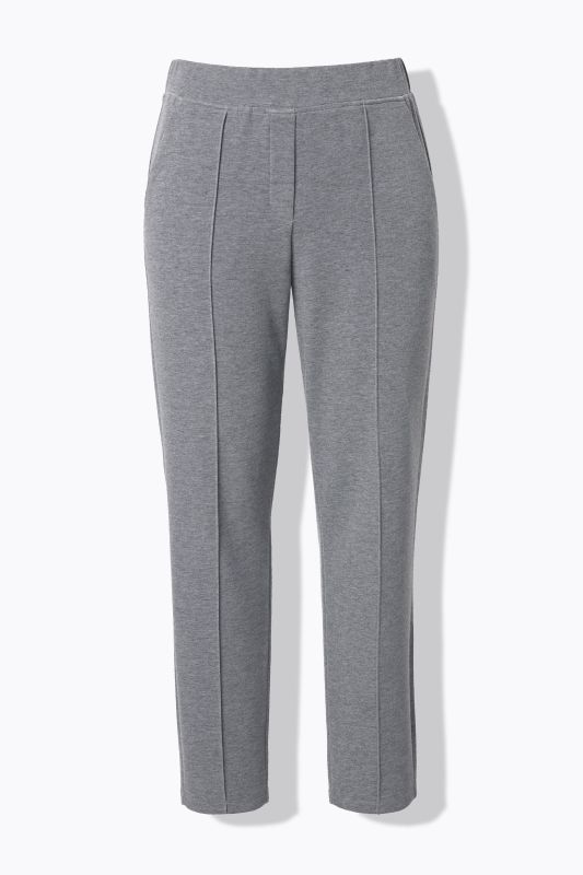 Pantalon point de Rome, jambe carotte. Taille élastique, plis fantaisie