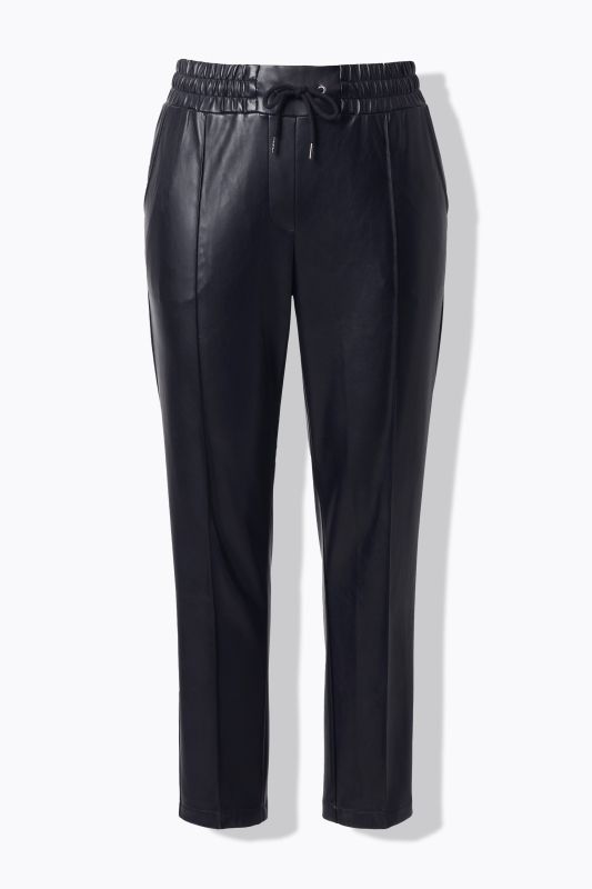 Pantalon 7/8 en similicuir. Passepoils et taille élastique