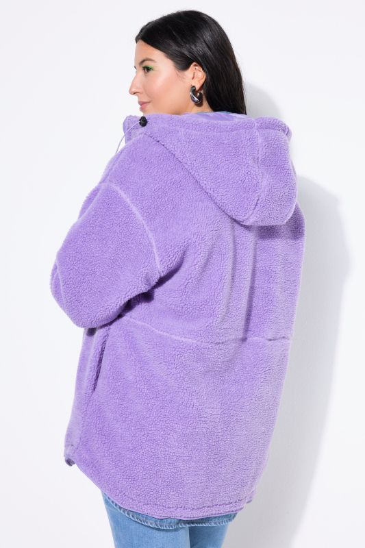 Veste en polaire bouclée, oversized, capuche, manches longues