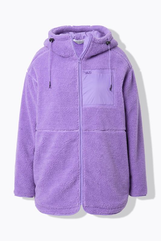 Veste en polaire bouclée, oversized, capuche, manches longues