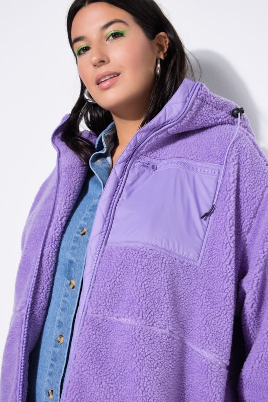 Veste en polaire bouclée, oversized, capuche, manches longues
