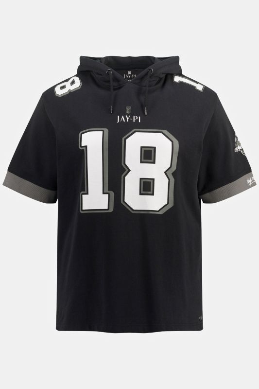 Sweat-shirt à capuche JAY-PI. Esprit football américain. Manches courtes, capuche et imprimé XL.