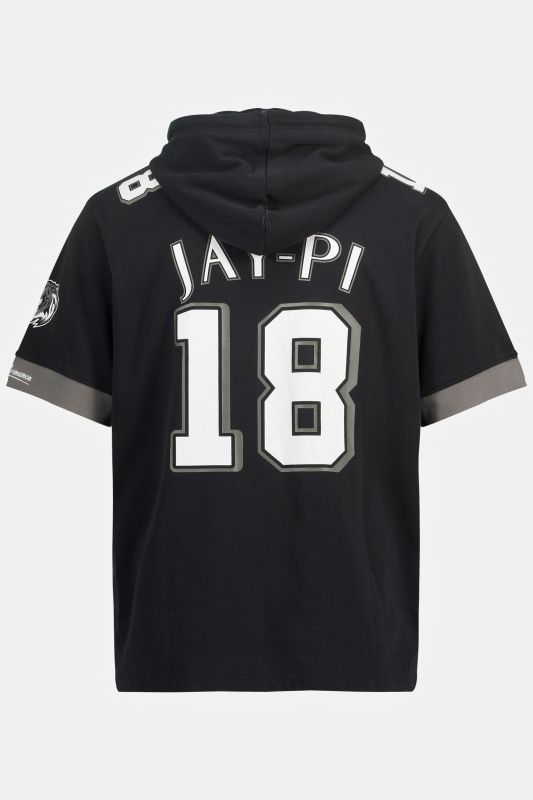Sweat-shirt à capuche JAY-PI. Esprit football américain. Manches courtes, capuche et imprimé XL.