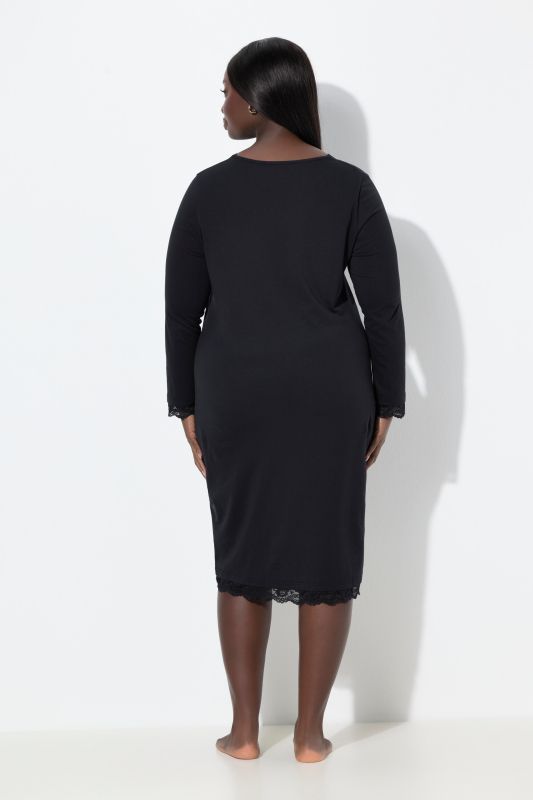 Chemise de nuit avec dentelle, décolleté en V, manches longues