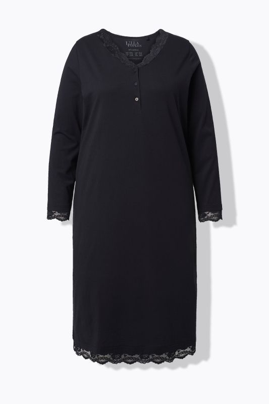 Chemise de nuit avec dentelle, décolleté en V, manches longues