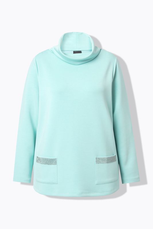 Sweat-shirt à col montant et manches longues, coupe boxy, strass sur les poches