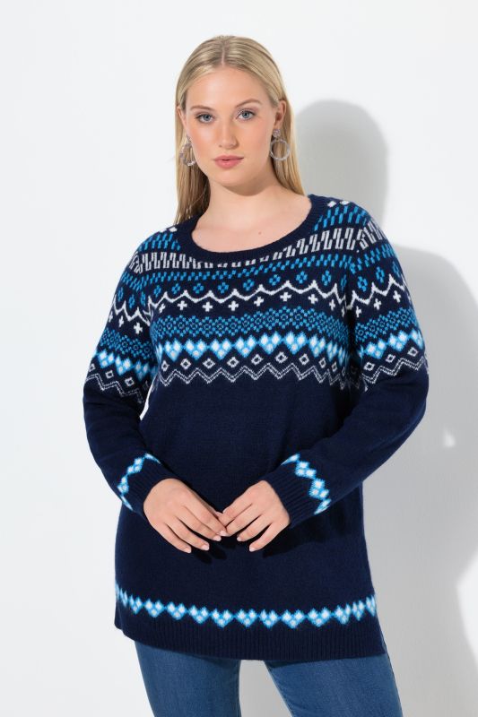Pull norvégien à col rond et manches longues, maille douce et confortable