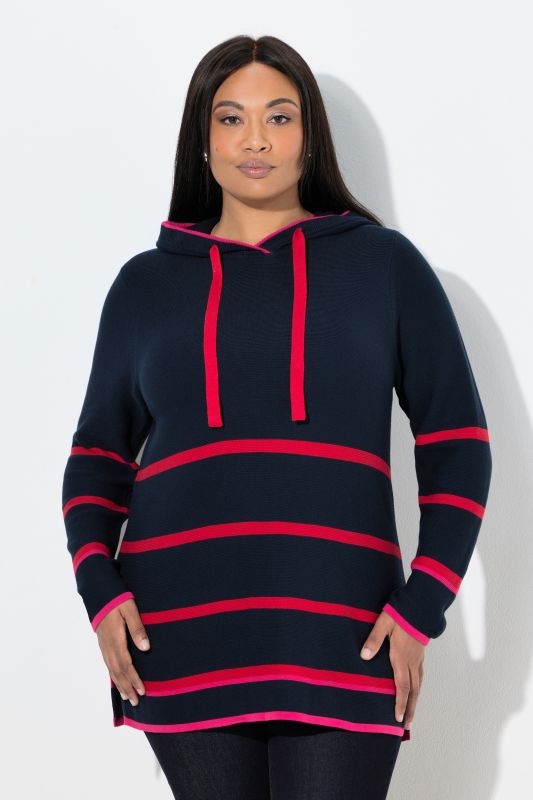 Pull à capuche rayé, manches longues et touches de couleur
