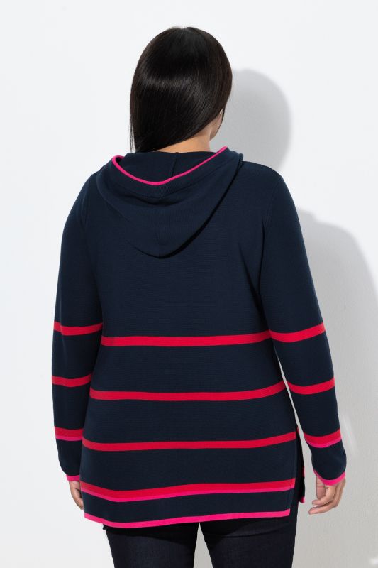 Pull à capuche rayé, manches longues et touches de couleur