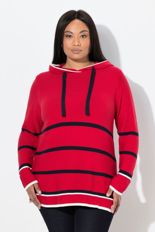 Pull à capuche rayé, manches longues et touches de couleur