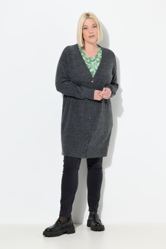 Cardigan col en V et patte de boutonnage, coupe Boxy