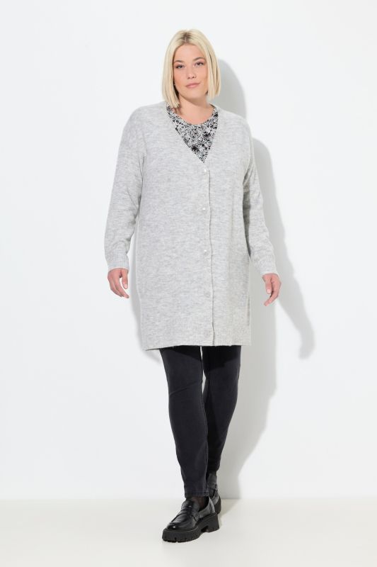 Cardigan col en V et patte de boutonnage, coupe Boxy