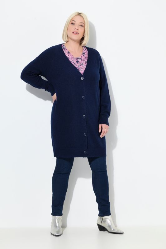 Cardigan col en V et patte de boutonnage, coupe Boxy