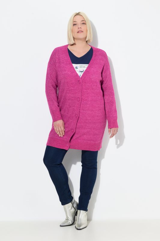 Cardigan col en V et patte de boutonnage, coupe Boxy