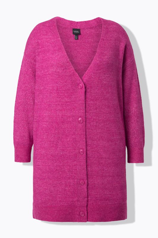 Cardigan col en V et patte de boutonnage, coupe Boxy