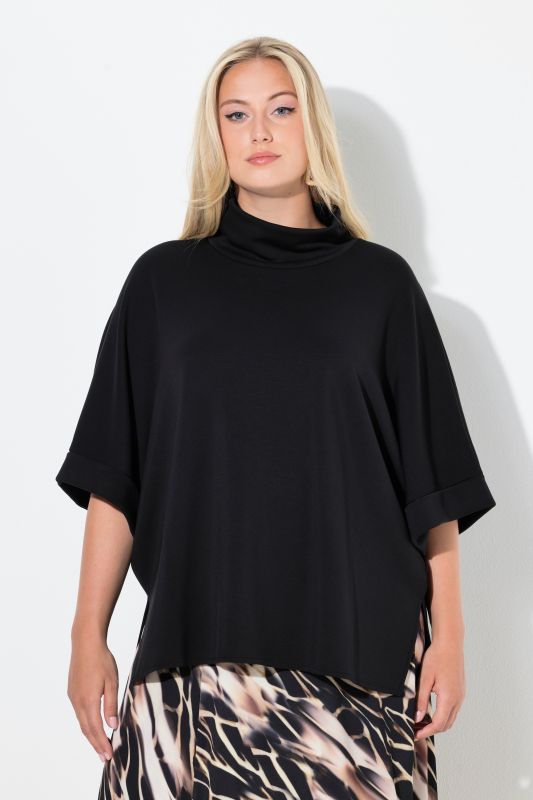 Poncho en molleton oversize, col montant et manches courtes, modal mélangé