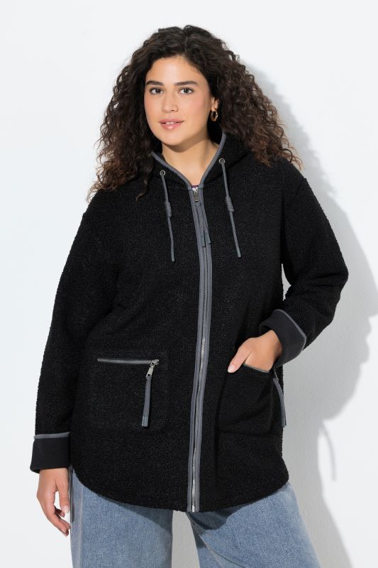Veste à capuche en polaire bouclée, poches zippées et doublure en polaire