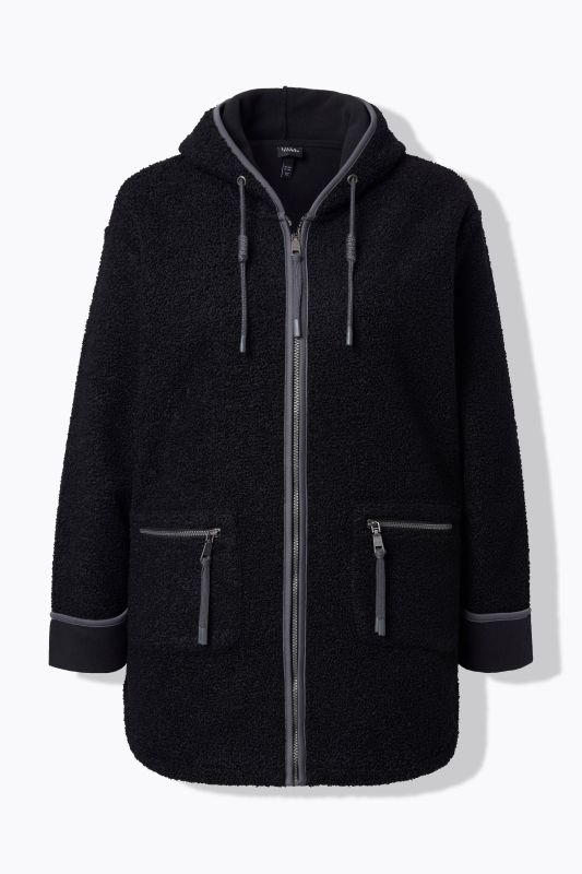 Veste à capuche en polaire bouclée, poches zippées et doublure en polaire