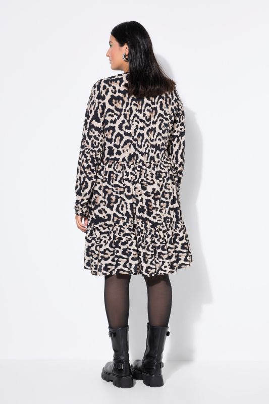 Robe midi avec volants, décolleté en V et imprimé léopard