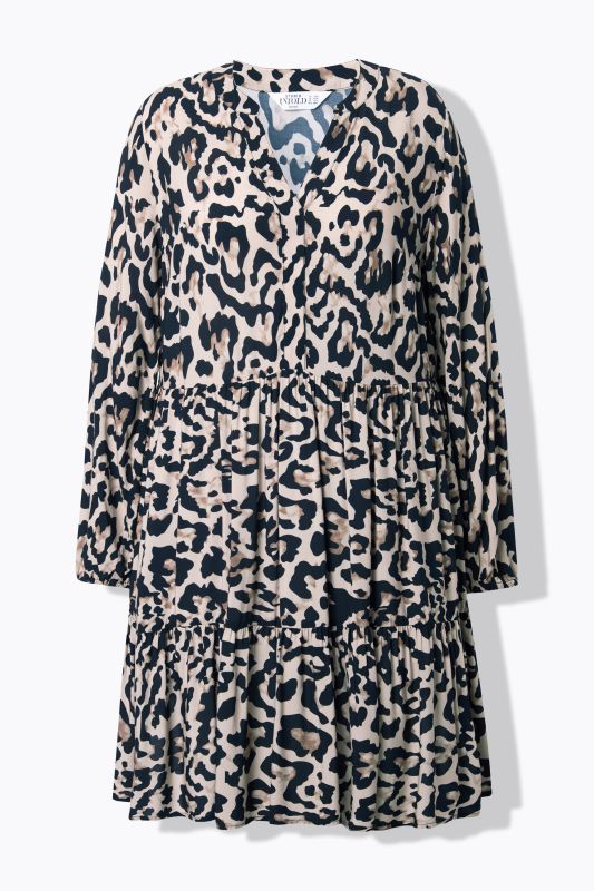 Robe midi avec volants, décolleté en V et imprimé léopard